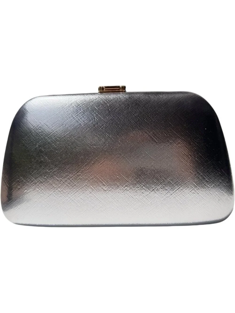 Women's Silver1 Elegant Clutch Purse Metallic Leaves Clasp Banquet Evening Bag